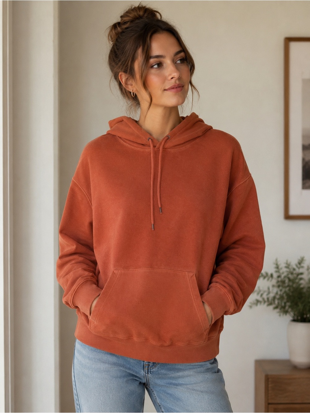 J. Crew Women's Crewneck Hoodie in Rust Orange